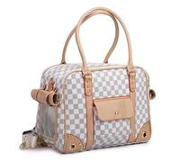 Sac de Transport - Luxe - Petit Chien/Chat - Cuir PU - Blanc/Café - 42x18x29 cm