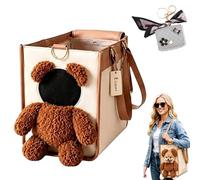 Sac de transport multifonction 2 en 1 pour petits chiens et chats en peluche mignonne qui regarde la tête - Sac de transport mignon en forme d'ours marron (S)