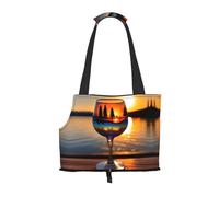Sac de transport pliable à côtés souples pour chats et chiots de taille moyenne, pour métro/magasinage/randonnée, verre à vin imprimé coucher de soleil