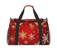 Sac de transport pliable de grande capacité avec imprimé neige dorée sur fond rouge pour escapades en avion week-end