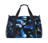 Sac de transport pliable de grande capacité avec imprimé papillons bleus et fleurs blanches pour les escapades en avion