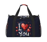 Sac de transport pliable de grande capacité avec inscription « I Love You Words with Hearts » pour les escapades en avion