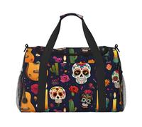 Sac de transport pliable de grande capacité pour les escapades en avion, week-end, guitare, imprimé de crânes, fleurs colorées