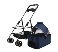 Sac de transport pliable pour chiens et chats de petite et moyenne taille, avec 4 roues et panier de rangement, chariot de promenade pour animal de compagnie, roue avant pivotante à 360 degrés, frein