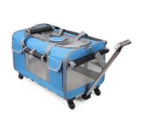 Sac de transport portable avec roulettes, poignée télescopique pour petit chien et chat, design ventilé, base amovible, facile à plier, idéal pour les voyages, la randonnée, le camping (bleu)