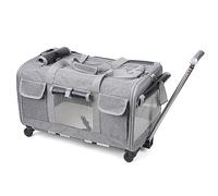 Sac de transport portable avec roulettes, poignée télescopique pour petit chien et chat, design ventilé, base amovible, facile à plier, idéal pour les voyages, la randonnée, le camping (gris clair)