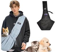 Sac de transport portable de grande capacité avec sac de rangement, sac à bandoulière pour chat et chien, convient pour les chiots de 0 à 7,3 kg, petits chiens et chats en plein air (noir)