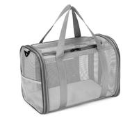 Sac de Transport pour Animal Respirant, Grand Espace, Polyester Léger, 42x26x29cm, 4 Couleurs - Ventilation Optimale, Lanière Épaule Réglable, Tapis Amovible, Pliable pour Voyage (Grise)