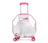Sac De Transport pour Animaux De Compagnie À roulettes - Sac De Transport Rigide Transparent À roulettes pour Chats Et Petits Chiens, Valise Portable(Pink)