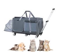 Sac de transport pour animaux de compagnie avec roulettes, grande capacité - Sac portable pour chat - Pour les sorties en avion et le camping (loup fumé gris A)