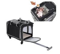 Sac de Transport pour Animaux de Compagnie Bewinner avec Roulettes, Pliable, Sac à Dos Roulant, Bandoulière, Sac de Transport Doux pour Chat et Chien, Noir, Taille M, 47x30x39cm