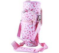 Sac de transport pour bouteille d'eau avec poche pour téléphone portable pour gobelet Stanley de 122,7 et 887,5 ml avec poignée, porte-bouteille d'eau motif léopard rose avec sangle réglable,