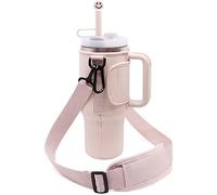 Sac de transport pour bouteille d'eau compatible avec gobelet Stanley de 1200 ml avec poignée - Porte-bouteille d'eau avec bandoulière réglable pour randonnée, voyage, camping (rose pour 1,2 l)