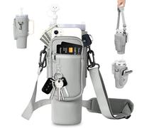 Sac De Transport pour Bouteille d'eau pour Stanley Cup 40oz, avec Compartiment pour Téléphone Portable Et Bandoulière Réglable Convient pour La Randonnée, La Course à Pied, Le (Gris argenté, Medium)