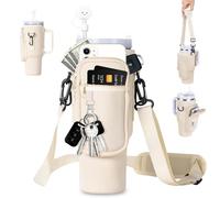 Sac De Transport pour Bouteille d'eau pour Stanley Cup 40oz, avec Compartiment pour Téléphone Portable Et Bandoulière Réglable Convient pour La Randonnée, La Course à Pied, Le (Couleur crème, Moyen)