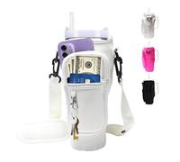 Sac de Transport pour Bouteille d'eau Stanley de 887 ML avec Poche pour téléphone, Sac à bandoulière en néoprène avec poignée, Accessoires pour Tasse Stanley, Blanc crème