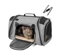 Sac de Transport pour Chat d'été Souple Anti-Fugue Double Verrou Ventilation 360° Poids Léger et Pliable pour Chien/Chat jusqu'à 7.5kg(Gray with Black)