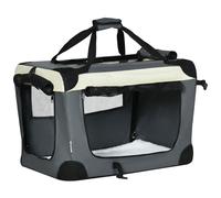 Sac De Transport Pour Chien Et Chat Pliable - Poignée, 3 Entrées Zippées, Poche - Coussin Amovible Inclus - Acier Oxford Polyester Gris Noir