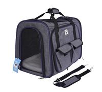 Sac de transport pour chien et chat respirant pour animal de compagnie, transport de voyage avec ventilation, poches latérales, deux portes avec bandoulière pour voiture (gris, 28 x 33 x 42 cm)