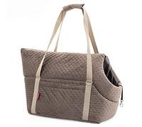Sac de Transport pour Chien et Chat | Sac Bandoulicre pour Animaux de Compagnie avec Élastique avec Mousqueton | Jusqu'r 15kg | Maticre : Suédine - Velvet | Taille : L | Couleur : Marron