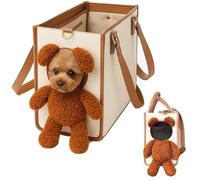 Sac de transport pour chien, ours en peluche pour petits chiens et chats, sac de transport multifonction 2 en 1 avec oreilles en peluche et fourrure, sac fourre-tout de voyage portable et pratique