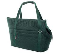 Sac de transport pour chiens et chats | Sac à bandoulière pour animaux de compagnie avec élastique et mousqueton | jusqu'à 15 kg | Matériau : simili-velours - Velvet | Taille : L | Couleur : Vert