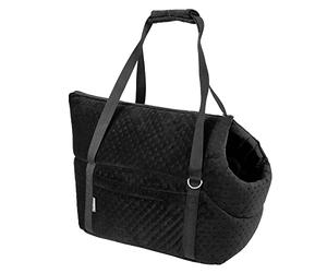 Sac de transport pour chiens et chats | Sac à bandoulière pour animaux de compagnie avec élastique et mousqueton | jusqu'à 15 kg | Matériau : daim synthétique - Velvet | Taille L | Couleur : noir