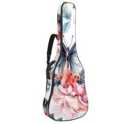 Sac de transport pour guitare acoustique aquarelle avec motif floral naturel et papillon rose, rembourrage de 1 cm d'épaisseur, sac à dos étanche avec double bandoulière réglable pour guitare de 101,6
