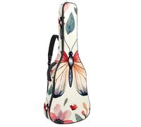 Sac de transport pour guitare acoustique aquarelle avec motif floral naturel et papillon rose, rembourrage de 1 cm d'épaisseur, sac à dos étanche avec double bandoulière réglable pour guitare de 101,6