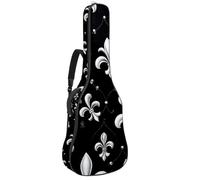 Sac de transport pour guitare acoustique avec deux poches, mini fleur de lys blanc argenté, résistant à l'eau, double bandoulière réglable, Mini fleur de lys blanche argentée, 42.9x16.9x4.7 in,