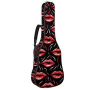 Sac de transport pour guitare acoustique avec deux poches, motif artistique vintage lèvres rouges résistant à l'eau, double bandoulière réglable, Art Vintage Red Lips, 42.9x16.9x4.7 in, Élégant