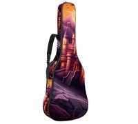 Sac de transport pour guitare acoustique avec deux poches, motif château d'Halloween, 2 sangles d'épaule réglables résistantes à l'eau, Décoration de château d'Halloween, 42.9x16.9x4.7 in, Élégant