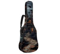 Sac de transport pour guitare acoustique avec deux poches, motif château d'Halloween 62, résistant à l'eau, double bandoulière réglable, Motif château d'Halloween, 42.9x16.9x4.7 in, Élégant