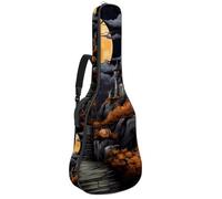 Sac de transport pour guitare acoustique avec deux poches, motif château d'Halloween 68, résistant à l'eau, double bandoulière réglable, Motif château d'Halloween, 42.9x16.9x4.7 in, Élégant