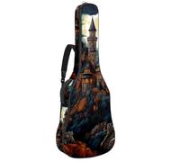 Sac de transport pour guitare acoustique avec deux poches, motif château d'Halloween 80, résistant à l'eau, double bandoulière réglable, Motif château d'Halloween, 42.9x16.9x4.7 in, Élégant