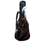 Sac de transport pour guitare acoustique avec deux poches, motif château d'Halloween, résistant à l'eau 56, double bandoulière réglable, Décoration de château d'Halloween, 42.9x16.9x4.7 in, Élégant