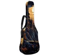 Sac de transport pour guitare acoustique avec deux poches, motif château d'Halloween, résistant à l'eau 44, double bandoulière réglable, Décoration de château d'Halloween, 42.9x16.9x4.7 in, Élégant