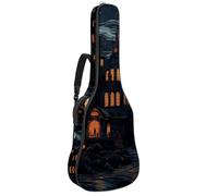 Sac de transport pour guitare acoustique avec deux poches, motif château d'Halloween, résistant à l'eau, double bandoulière réglable, Décoration de château d'Halloween, 42.9x16.9x4.7 in, Élégant