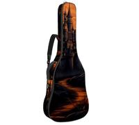Sac de transport pour guitare acoustique avec deux poches, motif château d'Halloween, résistant à l'eau 50, double bandoulière réglable, Décoration de château d'Halloween, 42.9x16.9x4.7 in, Élégant