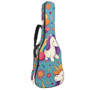 Sac de transport pour guitare acoustique avec deux poches - Motif licorne colorée - Résistant à l'eau - Double bandoulière réglable, Licorne colorée mignonn, 42.9x16.9x4.7 in, Élégant