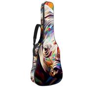 Sac de transport pour guitare acoustique avec deux poches, motif rhinocéros artistique 23, résistant à l'eau, double bandoulière réglable, Motif rhinocéros d'art, 42.9x16.9x4.7 in, Élégant