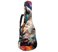 Sac de transport pour guitare acoustique avec deux poches, motif rhinocéros artistique 29, résistant à l'eau, double bandoulière réglable, Motif rhinocéros d'art, 42.9x16.9x4.7 in, Élégant