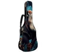 Sac de transport pour guitare acoustique avec deux poches, motif rhinocéros artistique avec fleurs, résistant à l'eau 41, double bandoulière réglable, Art Rhino Avec Fleurs, 42.9x16.9x4.7 in, Élégant