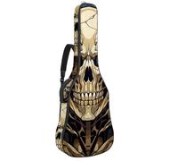 Sac de transport pour guitare acoustique avec deux poches, motif tête de mort en métal résistant à l'eau, double bandoulière réglable, Crâne en métal cool, 42.9x16.9x4.7 in, Élégant