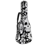 Sac de transport pour guitare acoustique avec deux poches, motif tête de mort, motif floral résistant à l'eau, double bandoulière réglable, Dark Day of the Dead Sugar Skull Floral, 42.9x16.9x4.7 in,