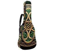 Sac de transport pour guitare acoustique avec deux poches - Ornement national celtique vert résistant à l'eau - Double bandoulière réglable, Décoration nationale celtique verte, 42.9x16.9x4.7 in,