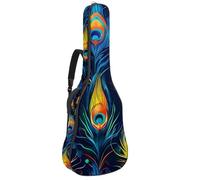 Sac de transport pour guitare acoustique avec deux poches, plumes de paon artistiques, résistant à l'eau, double bandoulière réglable, Plumes de paon d'art, 42.9x16.9x4.7 in, Élégant