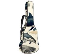 Sac de transport pour guitare acoustique avec double bandoulière réglable, 104,1 cm, rétro dessiné à la main, tissu Oxford imperméable, éponge épaisse, Baleine rétro dessinée à la main, 42.9x16.9x4.7
