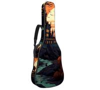 Sac de transport pour guitare acoustique avec double bandoulière réglable de 104,1 cm, motif château d'Halloween pour 3 guitares en tissu Oxford imperméable et éponge épaisse, Décoration de château