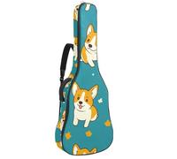 Sac de transport pour guitare acoustique avec double bandoulière réglable - Dos bleu - 104,1 cm - Tissu Oxford imperméable - Éponge épaisse, Chien Corgi mignon dos bleu, 42.9x16.9x4.7 in, Élégant